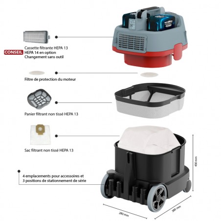 Aspirateur poussières à batterie ERA iGO 7.5Ah
