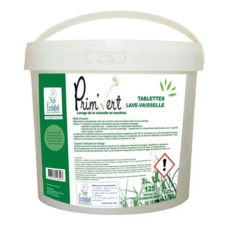 Tablette lave vaisselle PRIM VERT seau 125x18g Ecolabel